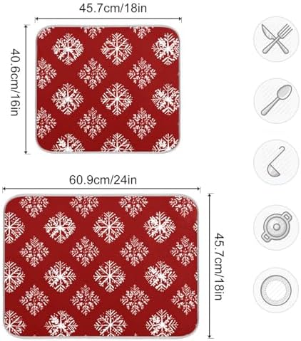 OTVEE Snowflake’ Red Canvas Dish Drying Mat for Kitchen Counter