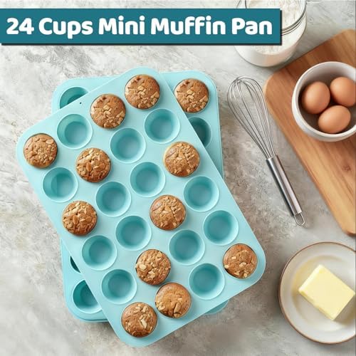 CAKETIME Silicone Mini Muffin Pan, 2 Pack 24 Cups Nonstick Mini