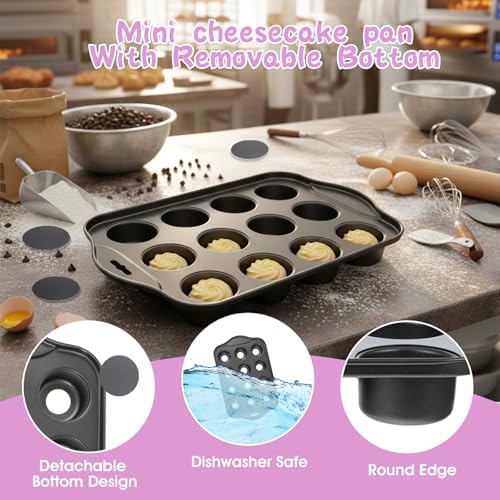 3-Pack Mini Cheesecake Pans Removable Bottom, 12-Cavity Mini Muffin