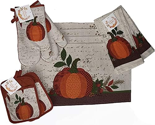 Set of 10, Pumpkin Fall Design Tapestry Kitchen Towel Set, Include 4