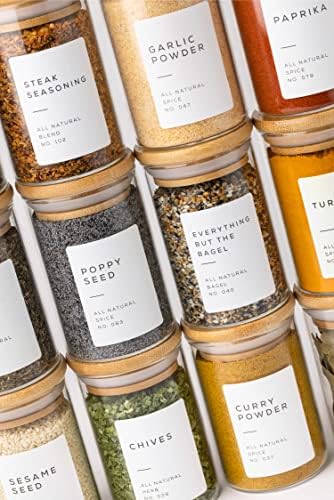 Bloomondo Glass Spice Jars with Label Pack (12x Bamboo Lid Glass Jar)