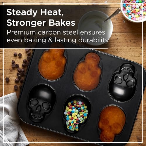 Wrenbury Large Skull Baking Pan - 6 Cup Metal Muffin Tin for Pizza