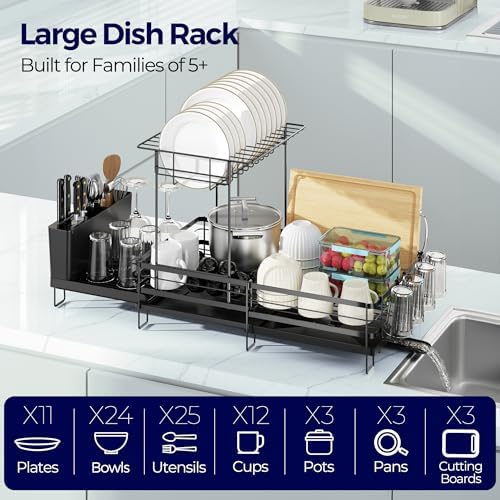 Large Expandable Dish Drying Rack, Black