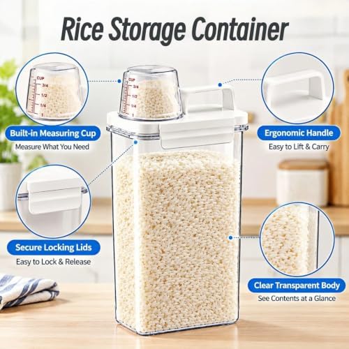 Rice Storage Container, 3-5 Lbs Cereal Containers Storage, Rice