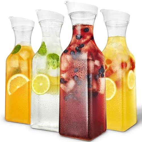Stock Your Home 50 oz Square Carafes Plastic Juice Carafe with Lids