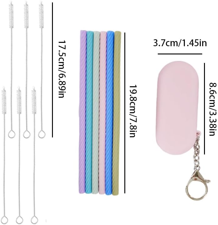 6 Sets Silicone Reusable Straws with Cases & Cleaning Brushes