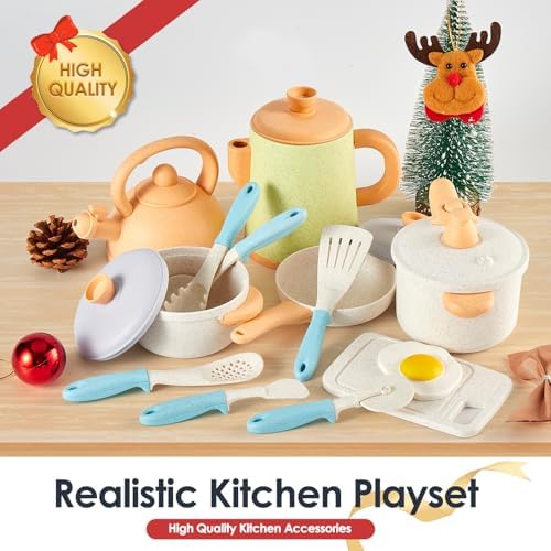 BUYGER Play Kitchen Pots and Pans Set, Pretend Play Utensils