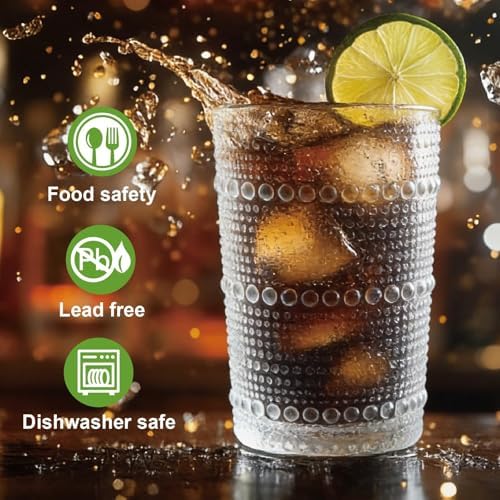 Hobnail Drinking Glasses Set of 8,Includes 12 oz beer glasses and
