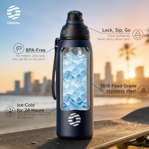 FJbottle 24oz Stainless Steel Insulated Water Bottle No Straw Spout