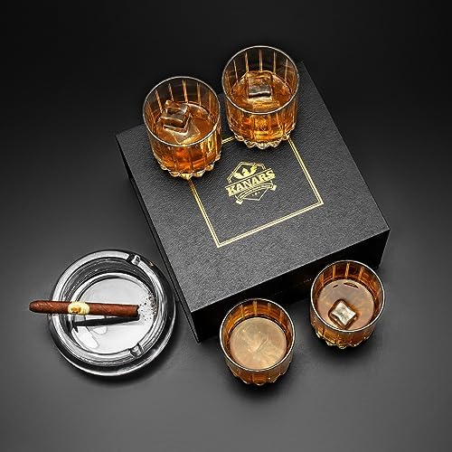 KANARS Bourbon Glasses Set of 4 Crystal Whiskey Rock Glass 10Oz in