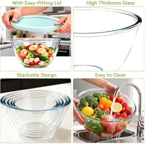 YUANYE 5 Pack Glass Mixing Bowls with Lids Set