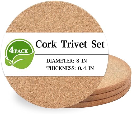 Cork Trivet, 4 Pack High Density Thick Cork Coasters Set for Hot