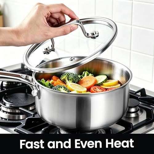 Cooker King 1.5 QT Sauce Pan, Tri-Ply Clad Stainless Steel Pot with