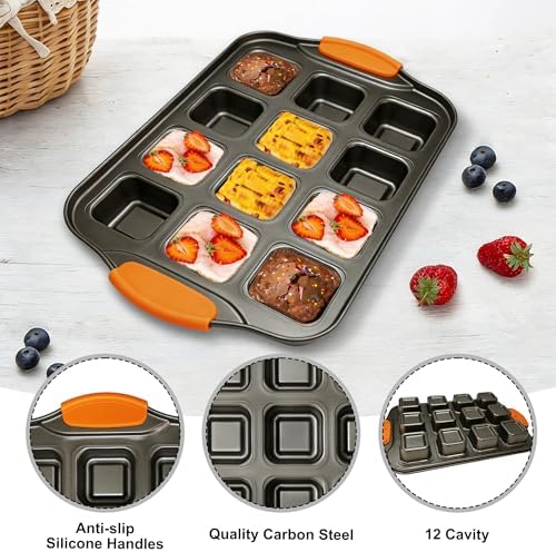 Brownie Pan with Dividers, 12 Cavity Square Cake Pan with Handle