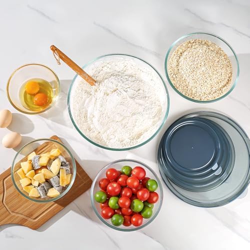 Glass Mixing Bowls with Lids, Set of 5