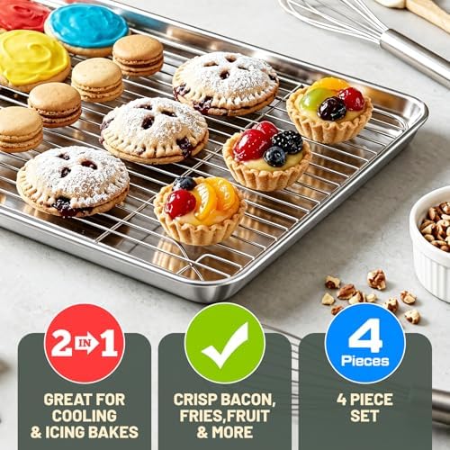 Baking Sheet with Rack Set (2 Pans + 2 Racks), 16 x 12 x 1 Inch