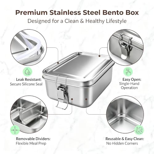 Stainless Steel Bento Box for Adult/Kids, 47oz Leak Proof Lunch Box