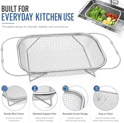 Stainless Steel Telescopic Drainer Basket, Expandable Sink Colander,M