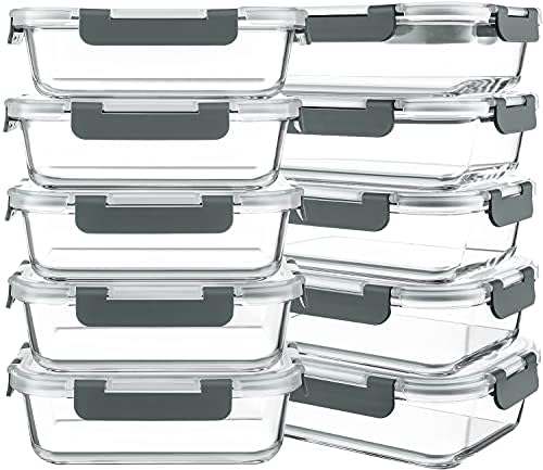 KOMUEE 10 Pack 30 oz Glass Meal Prep Containers