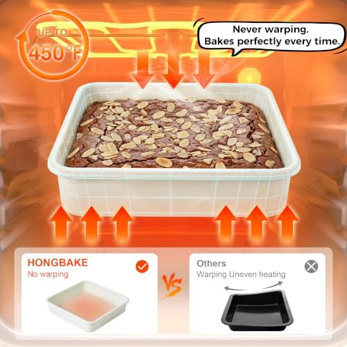 HONGBAKE Ceramic 9x9 Baking Pan 2 Pack, Square Cake Pan with Diamond