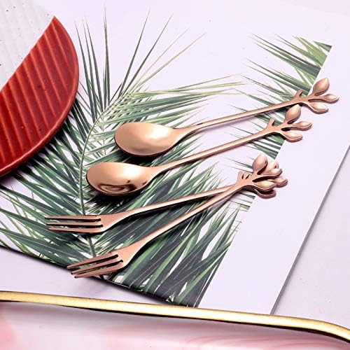 AnSaw Elegant Rose Gold Leaf Coffee Spoons - Image 3