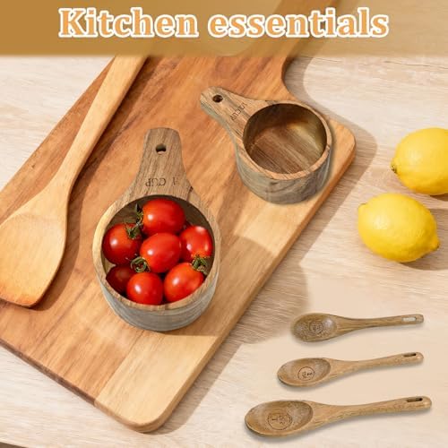 Wooden Measuring Cups and Spoons Set - Eco-Friendly Solid Acacia Wood