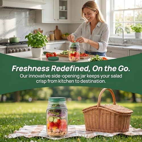 2026 New Salad Jar with Side Opening Leakproof Mason Jar Salad