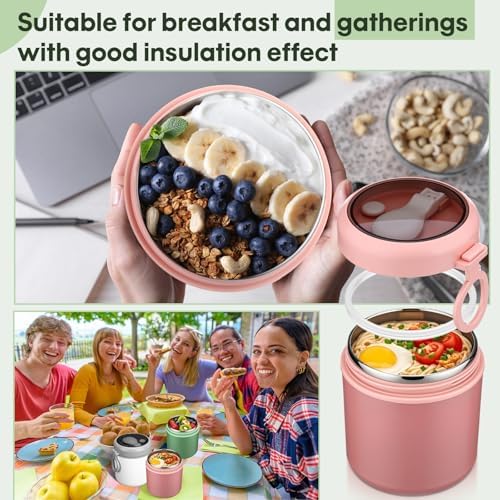 Reallnaive 6 Pack Insulated Food Jars with Spoon 18 Oz