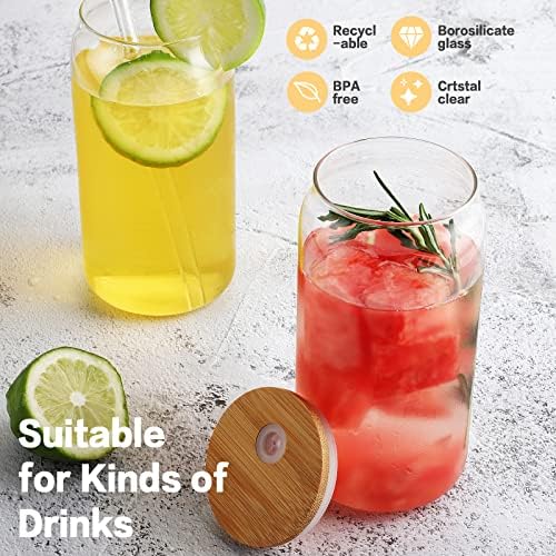 8pcs 20oz Glass Cups with Bamboo Lids and Straws,Iced Coffee Cups with