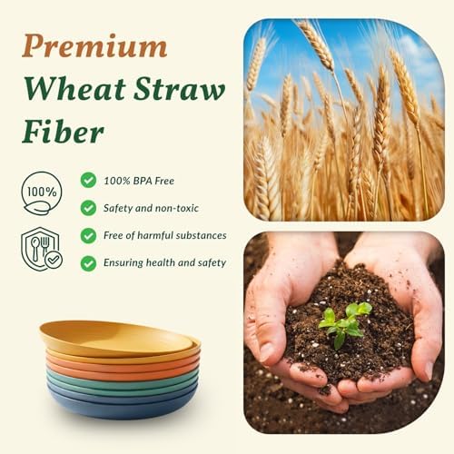 Homienly 10 inch Wheat Straw Dinner Plates Set of 8 - Alternative to