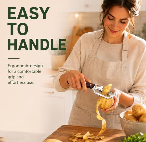 Vegetable Peeler With Wooden Handle, Stainless Steel Wide Blade Potato