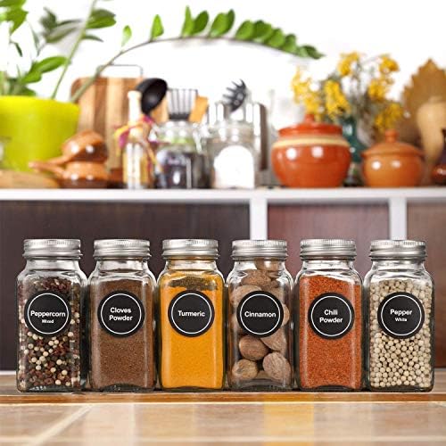 AOZITA 24 Pcs Glass Spice Jars with Labels - 4oz Empty Square Spice