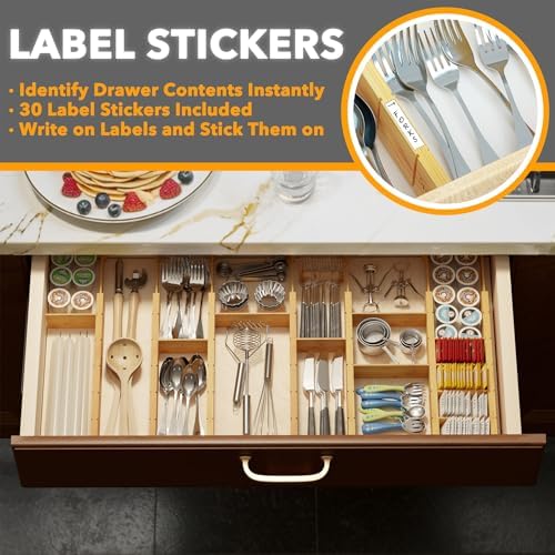 SpaceAid Bamboo Drawer Dividers with Inserts and Labels, Kitchen