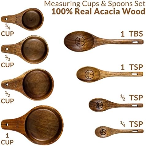 Covie Wooden Measuring Cups and Spoons Set - Cute Measuring Cups, Wood