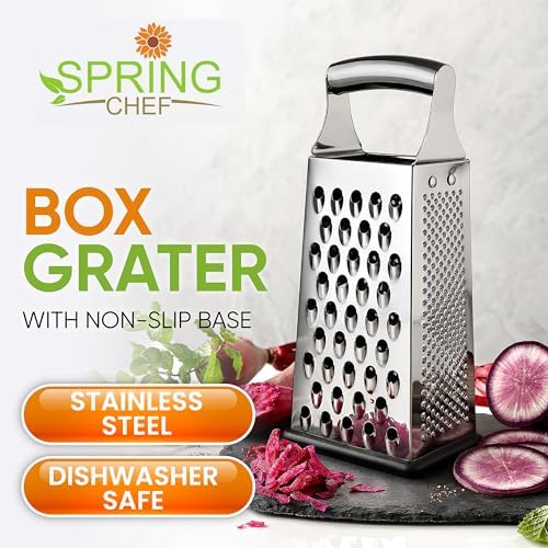 Spring Chef Stainless Steel Cheese Grater, Large Box Grater for