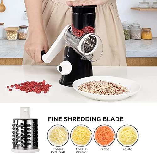 Rotary Cheese Grater with 3 Stainless Steel Blades, Black