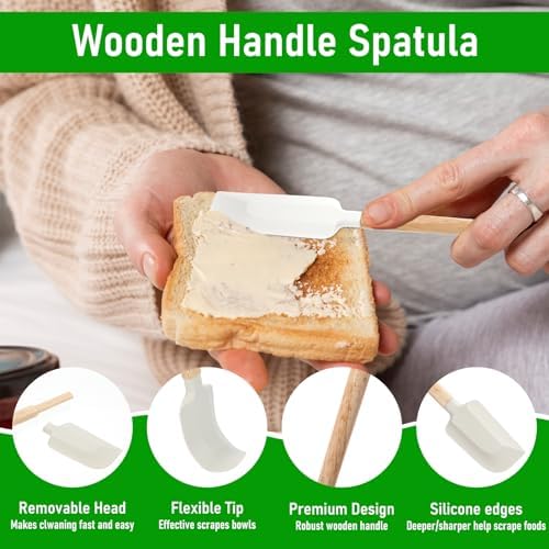 Ptwola 2 Pcs Wooden Handle Spatula Set White Silicone Spatulas Small