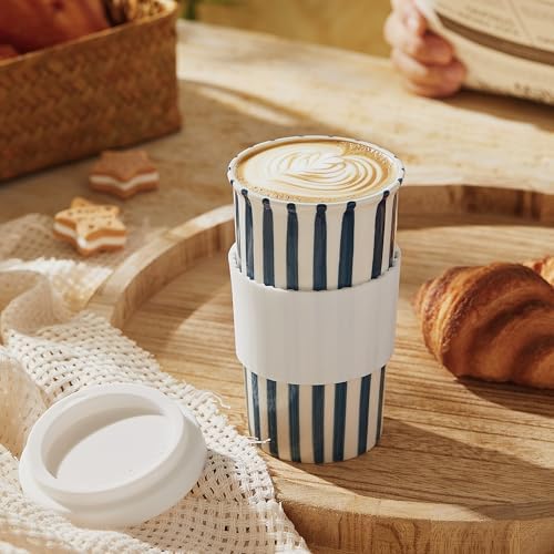 Ceramic Travel Mug with Lid 12 oz Cute Aesthetic Coffee Cup for Women