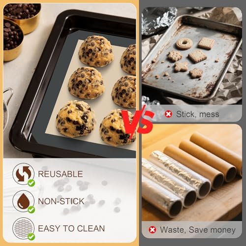HOTEC Silicone Baking Mats, 3 Pack, 2 Half Sheet + 1 Quarter Sheet
