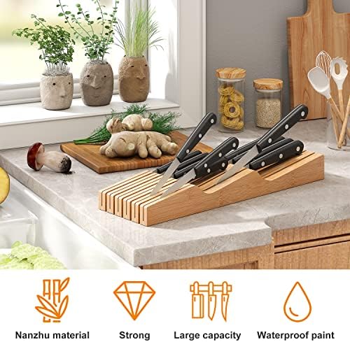 In-Drawer Bamboo Knife Block for 11 Knives, Natural