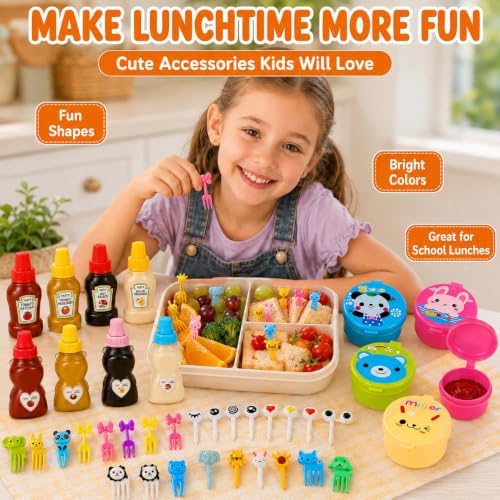 72 Pack Lunch Box Accessories, Including Mini Ketchup Bottle Bear