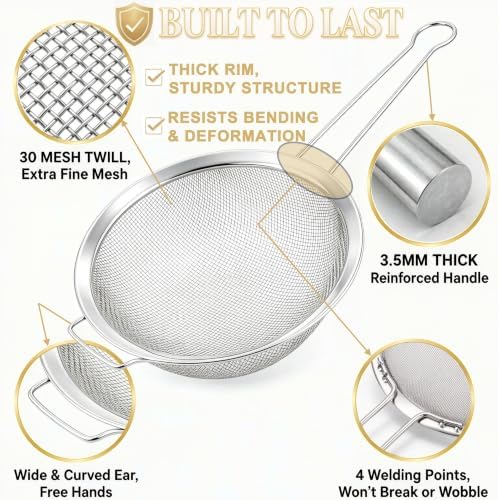 Fine Mesh Strainer Set with Sturdy Handle, Stainless Steel, 7.87"x2