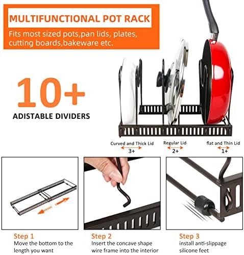 ROOHUA Pot and Pan Lid Organizer Rack for Under Cabinet, 12"-23"