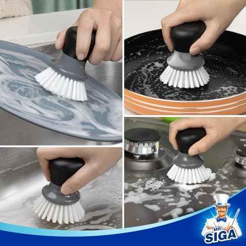 MR.SIGA Dish Scrub Brush, Gray, Pack of 2