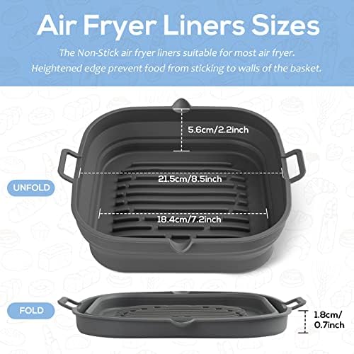 [2 Pack] Silicone Air Fryer Liners Square - Reusable Airfryer Basket