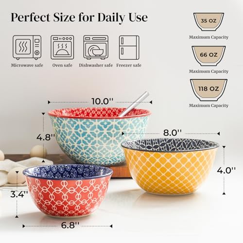 DOWAN Mixing Bowls, Ceramic Mixing Bowls for Kitchen, Colorful Vibrant