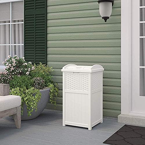 Suncast Outdoor Trash Can with Lid, 30 Gallon, White
