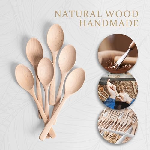 Small Wooden Spoons for Eating, 6-Piece Set, 7.3 Inch Serving Spoons