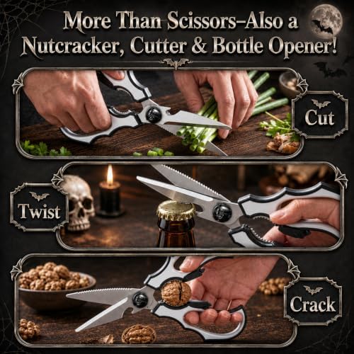 Fourluoo 3 Pcs Halloween Bat Kitchen Scissors Wine Bottle Opener Set