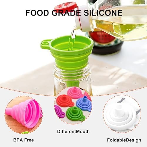 Food Grade Silicone Collapsible Funnels, New Upgrade Kitchen Funnel